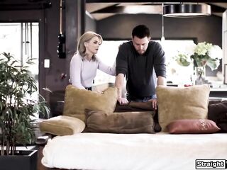 Teen Lola Fae feels sorry for her mums bf and suggests some relieve.The tiny titties blond is facefucked and gives a footjob in advance of anal riding his dick