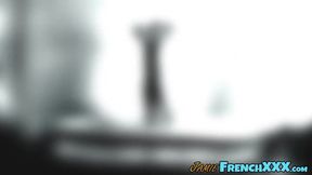 Nasty TS Jamie French pissing before cumshot solo