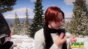 Helpless Brandi de Lafey Strokes A Lonely Snowman - Public Handjobs