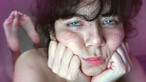 Pink Pussy Fucked with Big Dildo, Green Eyes and Deep Eye Contact