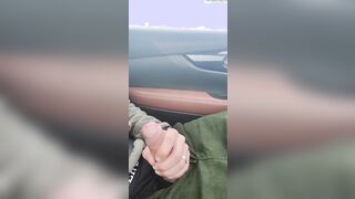 Johnholmesjunior in highly risky public solo display while driving down highway on vaca part five JIZZ