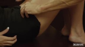 Assistant sucks cock for the first time on camera.