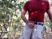 Beating off in the bushes again. Intense jerk and cum outside