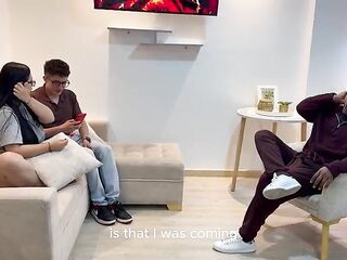 Interracial screw with my superlatively good ally's girlfriend Nerd in his own abode, this guy catches us with my cum in her throat!