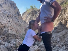 Blonde Babe Sucks a Big Cock Outdoors in a Canyon