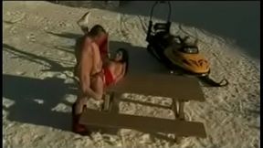 Roxy Has Make up Sex on Snowy Mountain with Man Who Gets a Blowjob