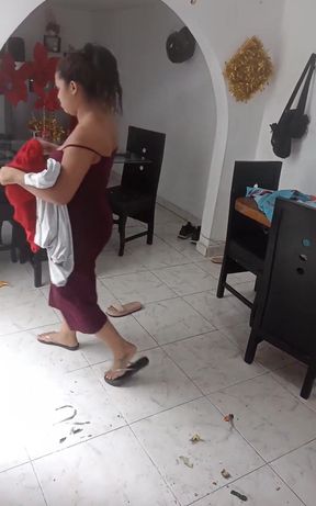 Keilimar Cleans the House While Her Bored Boyfriend Tries to Convince Her to Suck His Cock but in the End Something Crazy Happen