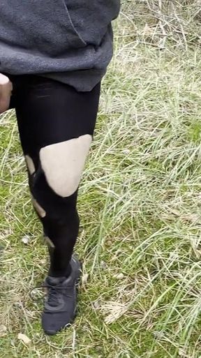 Teen boy walks in nature naked for gay daddy big dick pantyhose, flash Cut pants