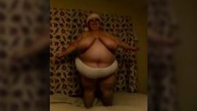 Gross and fat granny rubbing her boobs and shaking her fat