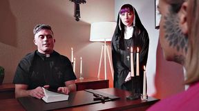 Anal nun gets fucked by pervert priest in his sinful office