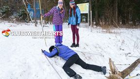 Amateur teens on a wild winter threesome session