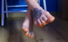 Lady Angela Orange Pedicure and Toe Rings JOI