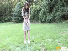 Naughty Japanese babe sucks and rides biggest, hairiest cock after golf