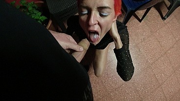 Cum on face in mall