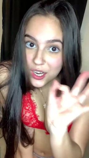 Cute Latina Camgirl - Amateur solo with 18yo brunette teen in sexy red lingerie