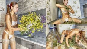 Madame Victoria white lingerie stockings crush flowers_full video 22 min