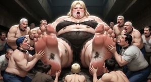 Huge Obese Giantess BBW - Slave Men Licking &amp; Cleaning Her Big Feet