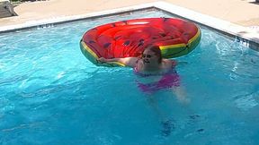 Short Video of BBW Nurse Vicki Floating on Her Huge Watermelon