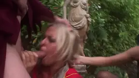 TIGHT CUNTS FUCKED Scene-4_Two blonde babes get three cocks pounded at once in the woods