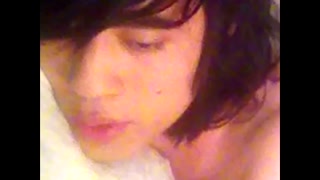 Hump Cum. Asian twink rubs his dick in bed, moans in French, ejaculates sperm in his white underwear