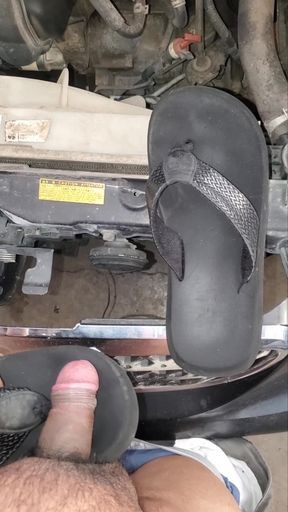 mechanic friend wife flipflops in her car
