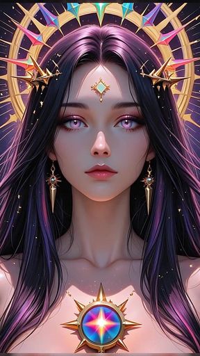 Shadow Oracle with Rainbow Prism Spikes Cosmic Fantasy Beauty Ai Art Slideshow