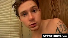 Straight guy's solo body teasing and cock jerking cum fest