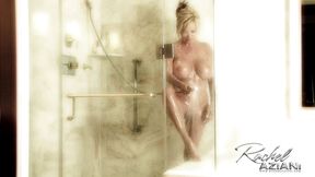 Rachel gets soaking wet in this shower tease