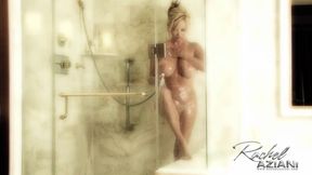 Rachel gets soaking wet in this shower tease