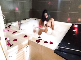 Romantic and juicy masturbation in the bathtub for u, with foam and rose petals.