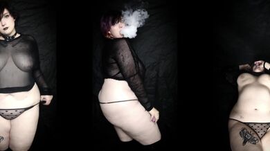 Tattooed Curvy Goth teen vaping in a see through emo outfit