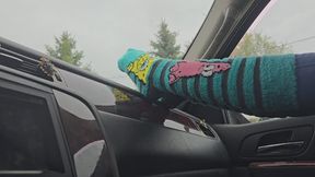 Chrissy candid toe socks in truck