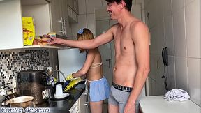 Older man's secret fantasy: Fucking a young maid in the kitchen