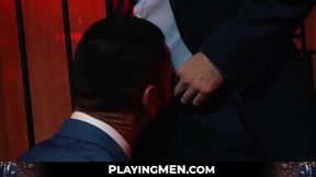 Executive makes out with partner before hammering his ass with deep strokes