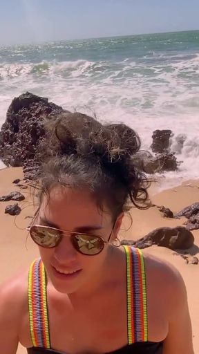 April Big Ass Enjoys a Messy Watersports Fantasy on the Beach   Clip 1