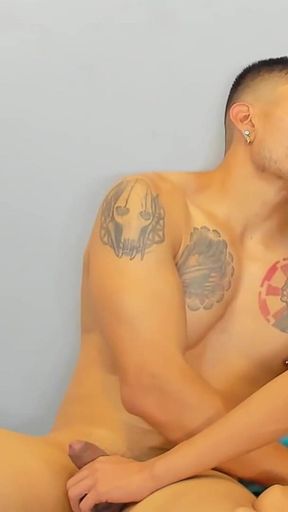 Slim Twink Masturbating with Colombian Macho's Xxl Fat Cock