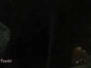 Girl Peeing in darkness into tropical river after sunset - Angel Fowler