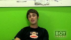 Interviewed twink Junior Ray finger fucks himself and jerks