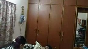 Amateur Desi wifey with black hair bows above dick to suck it