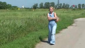 Blonde slut gets her pants wet of piss