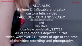 Alla blows her mouth and plays with two beach balls and happily jumps on top of them