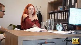 Loan4k. hot big-titted red haired Miss Olivia got so horny and leaped on a sausage right in the office