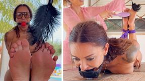 Tickle and Tie Deal. Princess Lola ball gags and penis gags Lola Lu on a stric hogtie HD
