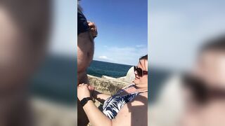 BBW sucking off dick at the beach