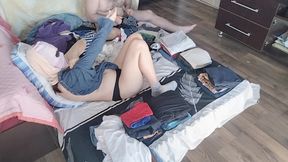 Foreplay in the bedroom with an amateur couple.