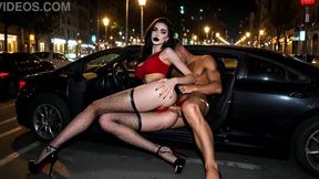 In the dark of night, a stunning black-haired beauty shows off her curvy