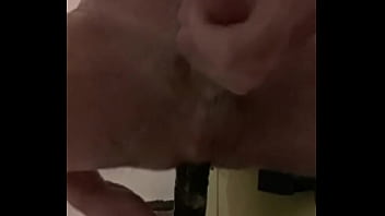 Fucking ass with big black dildo in shower