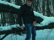 Winter jerking off on the tree
