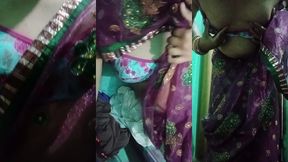 indian trans woman gaurisissy showing her full body and pressing and playing with her big boobs in pink saree