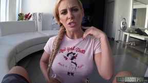 Lusty blonde chick with huge boobs Cherie Deville fucked in the missionary pose